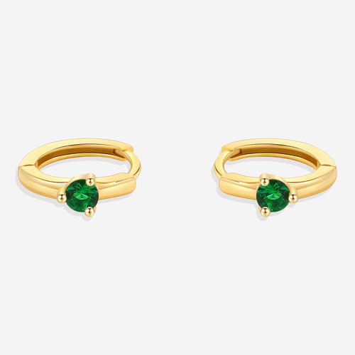Single Stone Birthstone Huggie Hoop Earrings