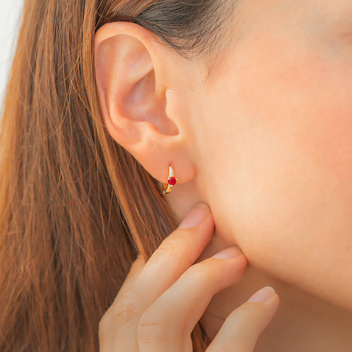 Single Stone Birthstone Huggie Hoop Earrings