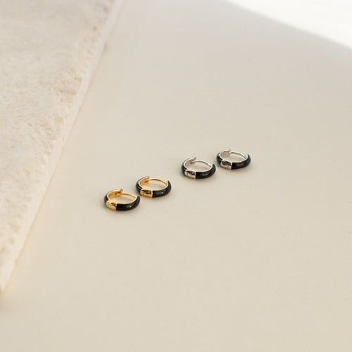 Black Enamel Huggie Hoop Earrings