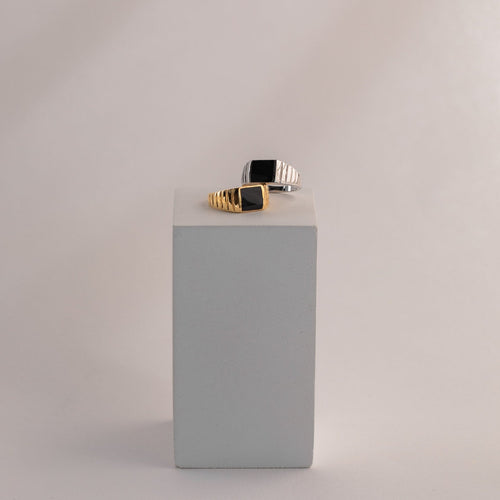 Unisex Black Enamel Signet Ring