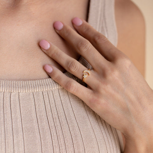 Pave Star and Moon Ring
