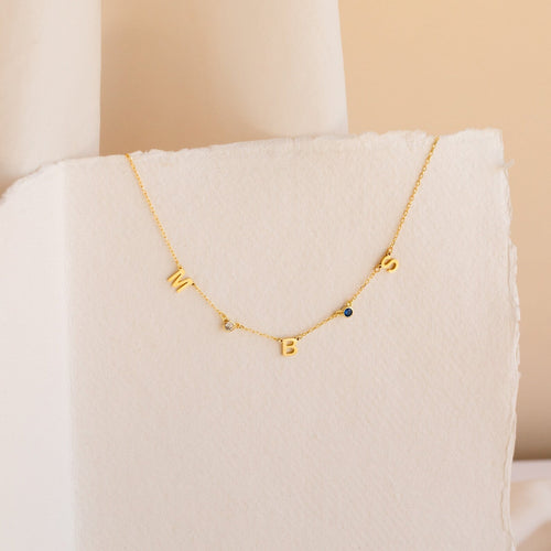 Personalized Birthstone Letter Necklace
