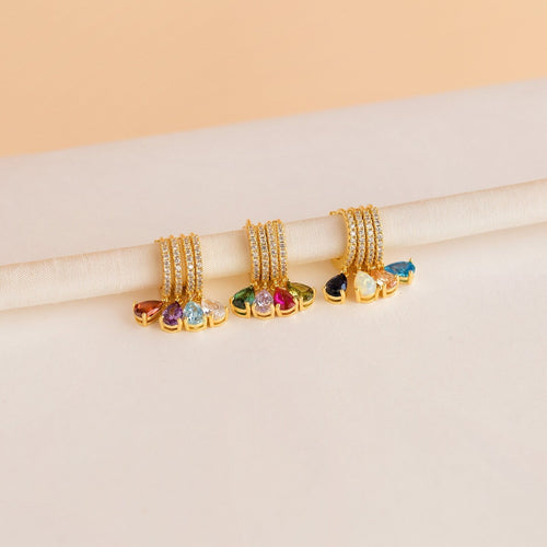 Birthstone Teardrop Diamond Huggie Earrings