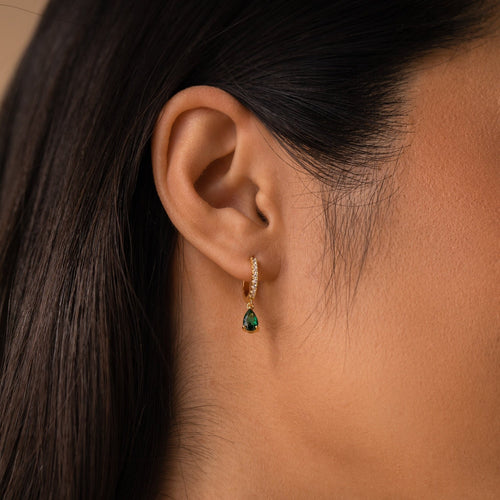 Birthstone Teardrop Diamond Huggie Earrings