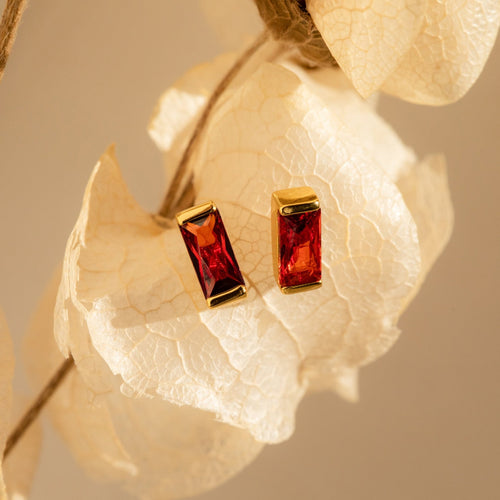 Baguette Birthstone Stud Earrings