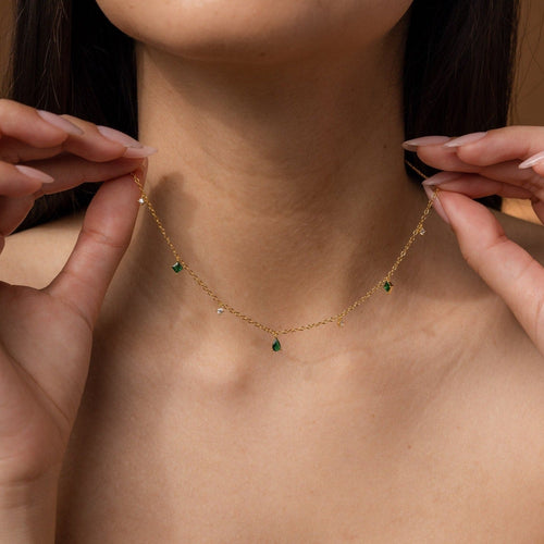 Emerald Diamond Station Necklace