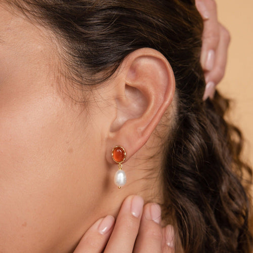 Carnelian and Pearl Dangle Earrings