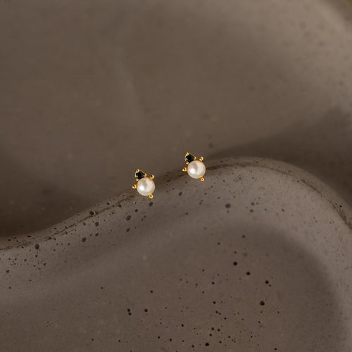 Onyx and Pearl Stud Earrings