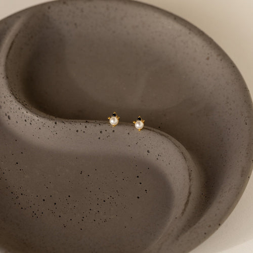 Onyx and Pearl Stud Earrings