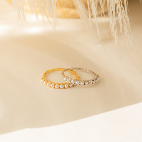 Crescent Pearl Stacking Ring