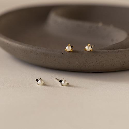 Onyx and Pearl Stud Earrings