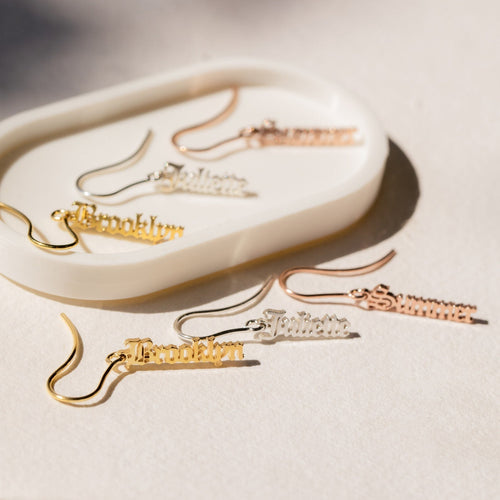 Vertical Dangling Name Earrings