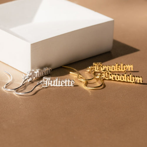 Vertical Dangling Name Earrings