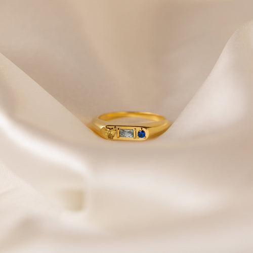 Tri-Gemstone Birthstone Signet Ring