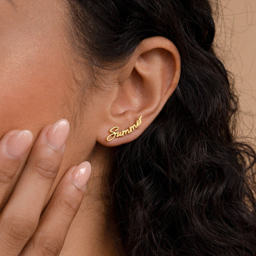 Everyday Elegance: Minimalist Name Charm Stud Earrings