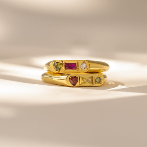 Tri-Gemstone Birthstone Signet Ring