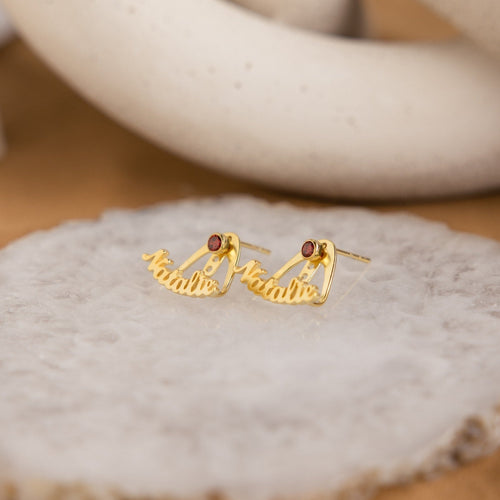 Personalized Birthstone Name Wrap-around Earrings