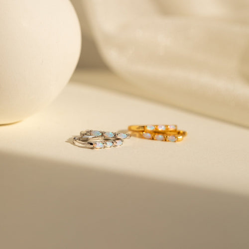 Boho Opal Huggie Hoop Earrings