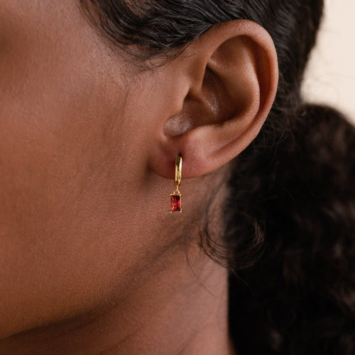 Subtle Birthstone Sparkle: Baguette Birthstone Huggie Hoops