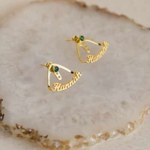 Personalized Birthstone Name Wrap-around Earrings