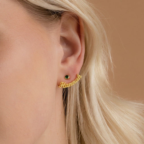 Personalized Birthstone Name Wrap-around Earrings
