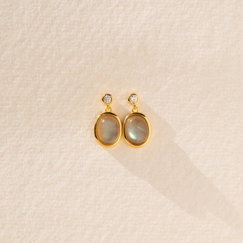 Moonstone Drop Earrings with Diamond Stud