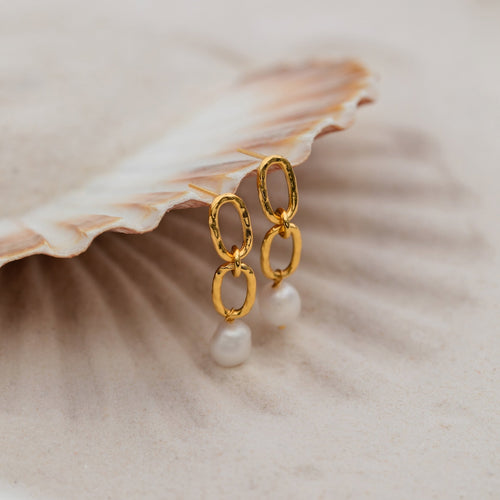 Splash of Elegance Pearl Drop Chain Link Earrings