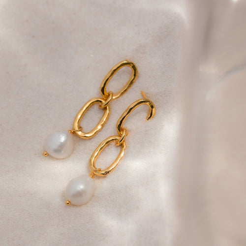 Splash of Elegance Pearl Drop Chain Link Earrings