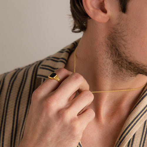 Vintage-Inspired Black Enamel Signet Ring