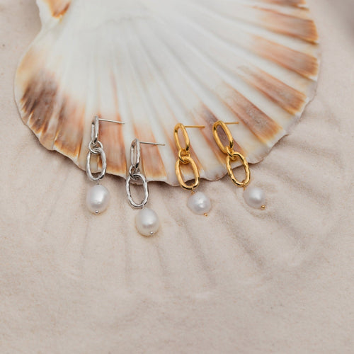 Splash of Elegance Pearl Drop Chain Link Earrings
