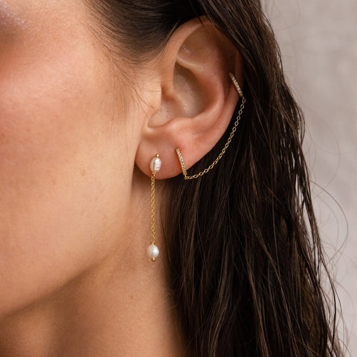 Subtle Pearl Drop Chain Earrings