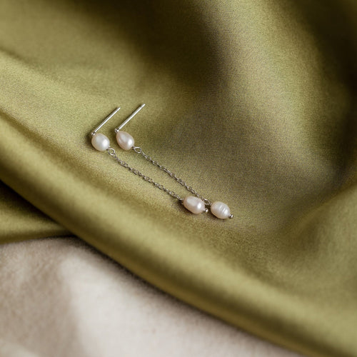 Subtle Pearl Drop Chain Earrings