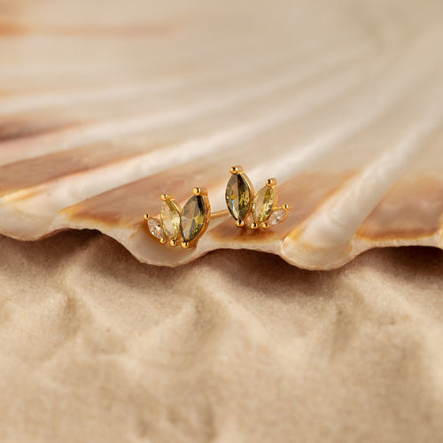 Seagrass Green Crystal Stud Earrings: Inspired by Oceanic Beauty