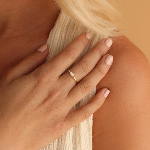 Marquise Opal and Diamond Ring