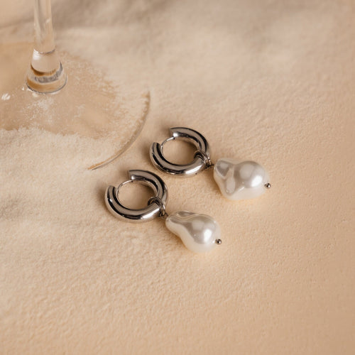 Baroque Pearl Drop Hoop Earrings
