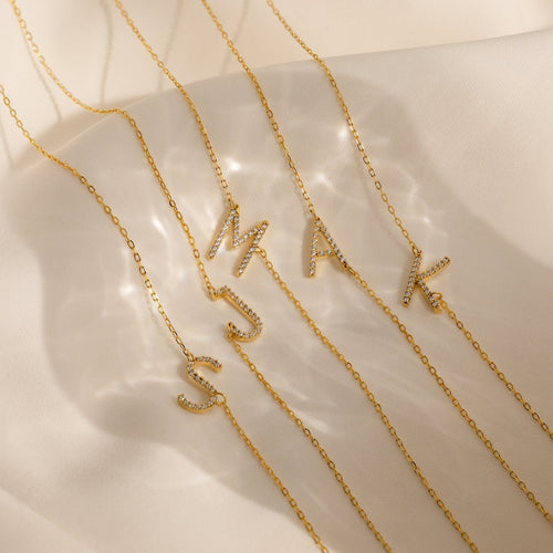 Mini Pave Sideways Initial Necklace