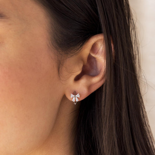 Diamond Ribbon Bow Huggie Earrings