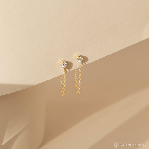 Birthstone Chain Stud Earrings