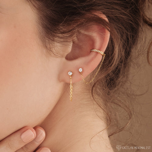 Birthstone Chain Stud Earrings