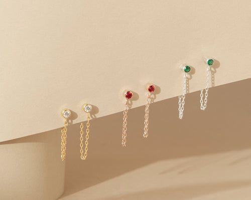 Birthstone Chain Stud Earrings