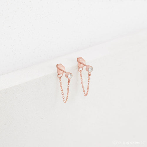 Birthstone Chain Stud Earrings