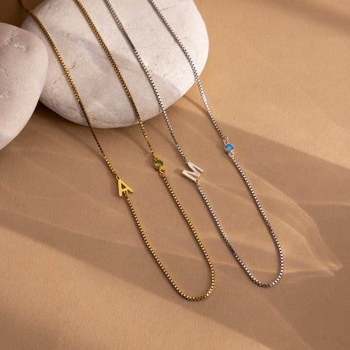 Birthstone Initial Necklace