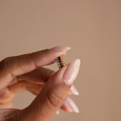 Black Sand Opal Huggie Hoop Earrings
