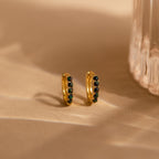 Black Sand Opal Huggie Hoop Earrings