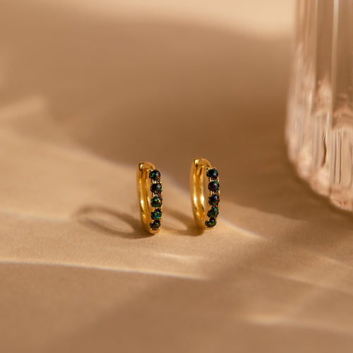Black Sand Opal Huggie Hoop Earrings