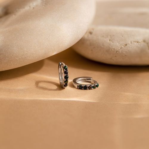 Black Sand Opal Huggie Hoop Earrings