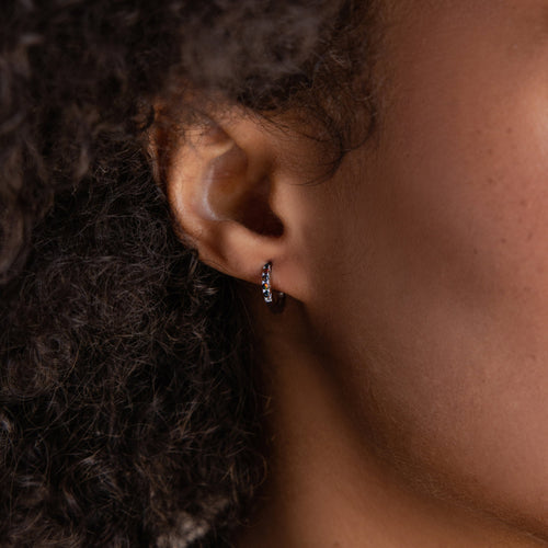 Black Sand Opal Huggie Hoop Earrings