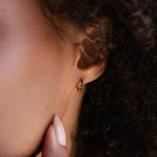 Black Sand Opal Huggie Hoop Earrings