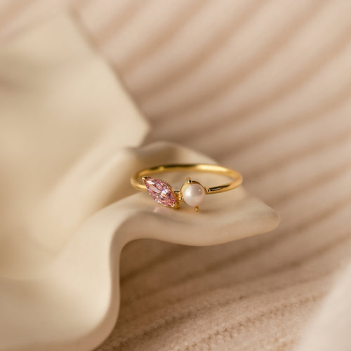 Marquise Birthstone & Pearl Stackable Ring