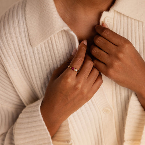 Marquise Birthstone & Pearl Stackable Ring